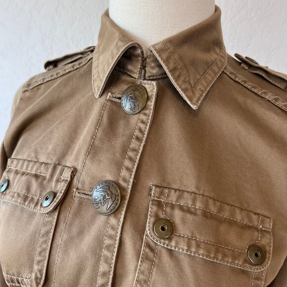 Vintage Y2K J Crew Military Utility Cargo Jacket size XS Cotton Belted Tan - Picture 13 of 14